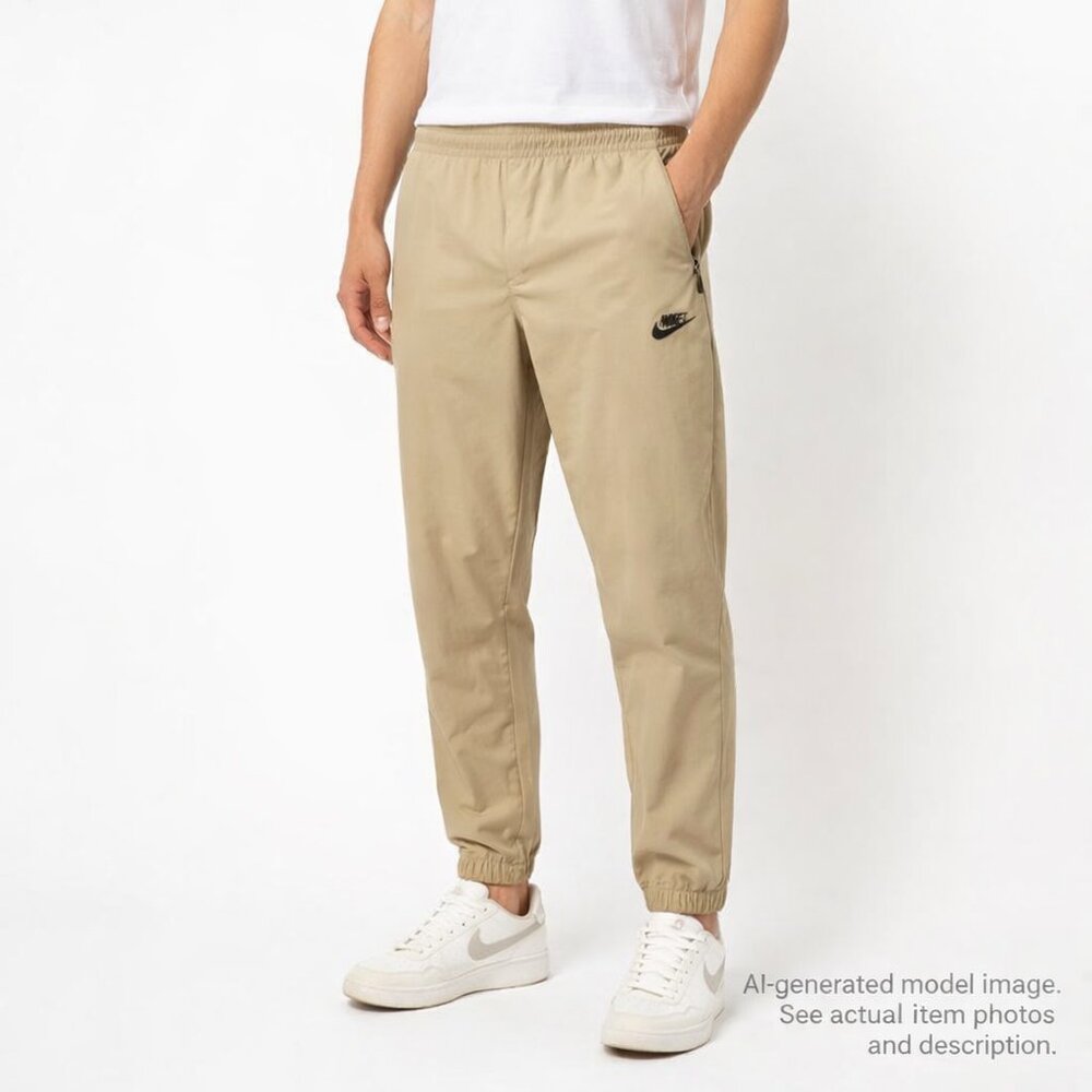 333. Nike Dri-FIT Woven Jogger Pants Beige Athletic Zip Pocket Men’s L